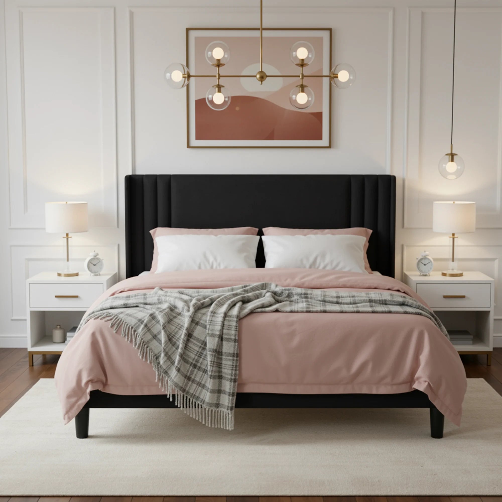 HOOMIC Full/Queen/King Size Velvet Upholstered Platform Bed Frame with Wingback Headboard, Sturdy Wood Slats, No Box Spring Need