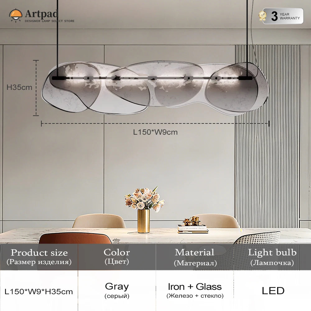 ltalian Modern Hanging Lamp For Dining room Kitchen Table Island Layered Clear Gray Glass Pendant Light Long LED Chandelier