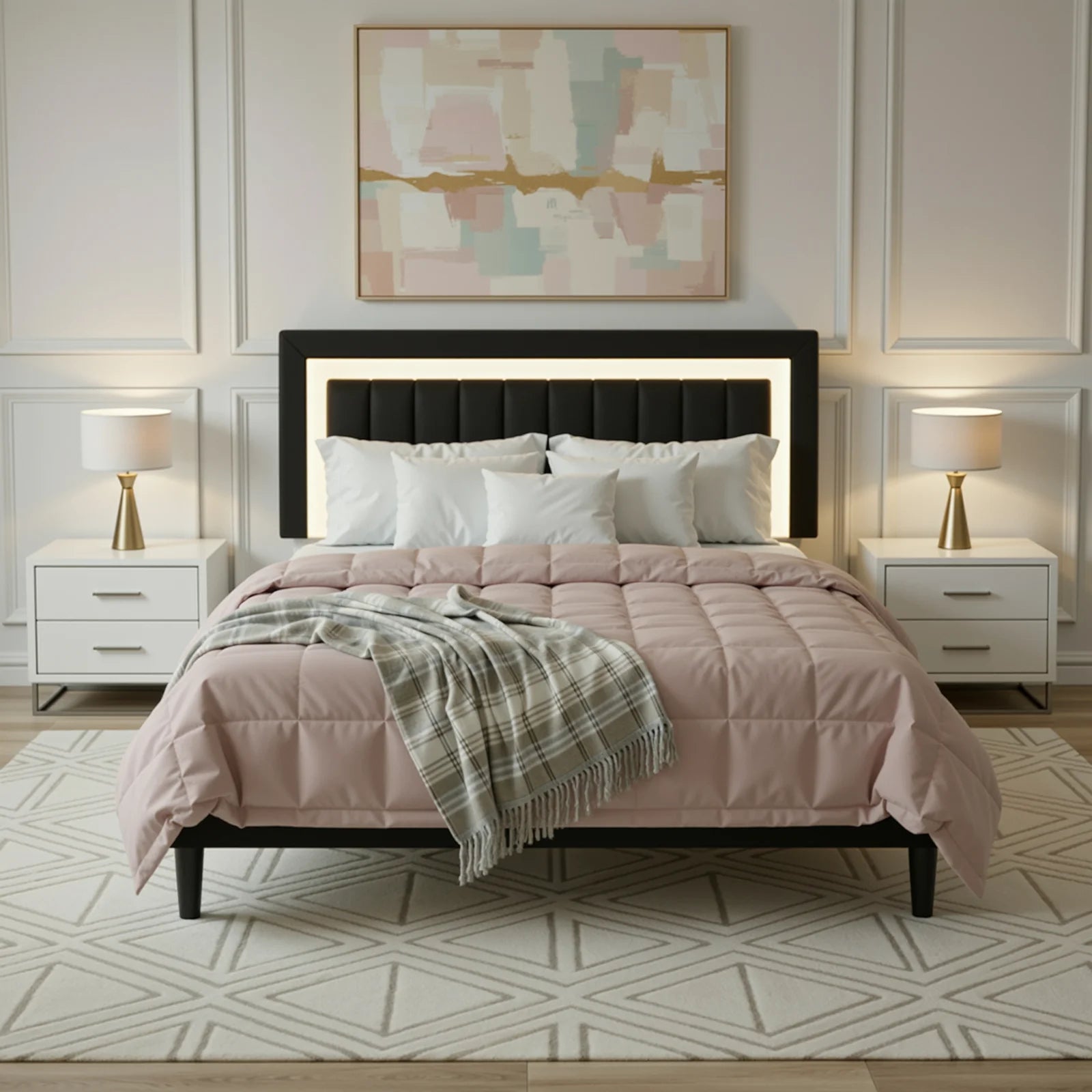 HOOMIC Full/Queen/King Velvet Platform Bed Frame with RGB LED Headboard, Strong Slat Support, Quiet Design, No Box Spring Needed