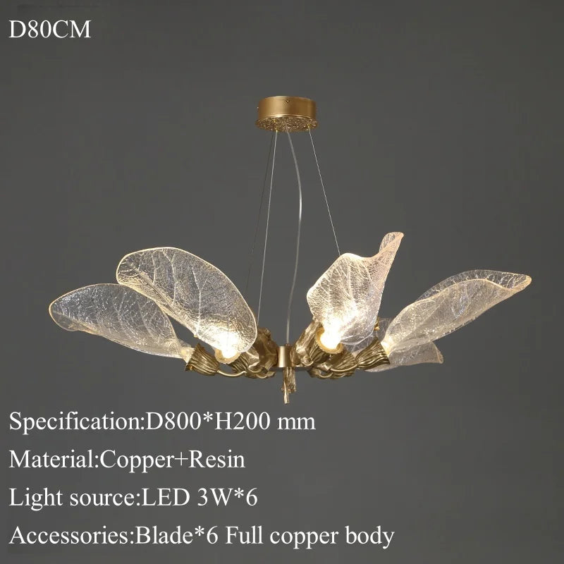 Luxury Villa Copper Branch Chandelier Dining Room Living Room Lobby Designer Art Resin Leaf Pendant Lamp Chandelier High Ceiling