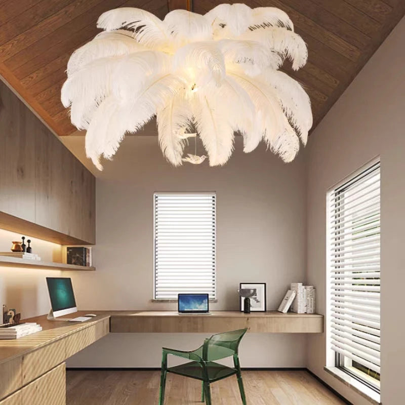 Luxury Ostrich Feather Lamp Led Pendant Lights Living Room Girl's Room Bedroom Indoor Lighting Chandelier Hanging Light Fixture
