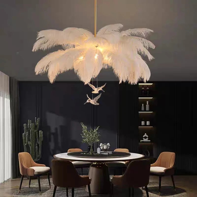 Luxury Ostrich Feather Lamp Led Pendant Lights Living Room Girl's Room Bedroom Indoor Lighting Chandelier Hanging Light Fixture