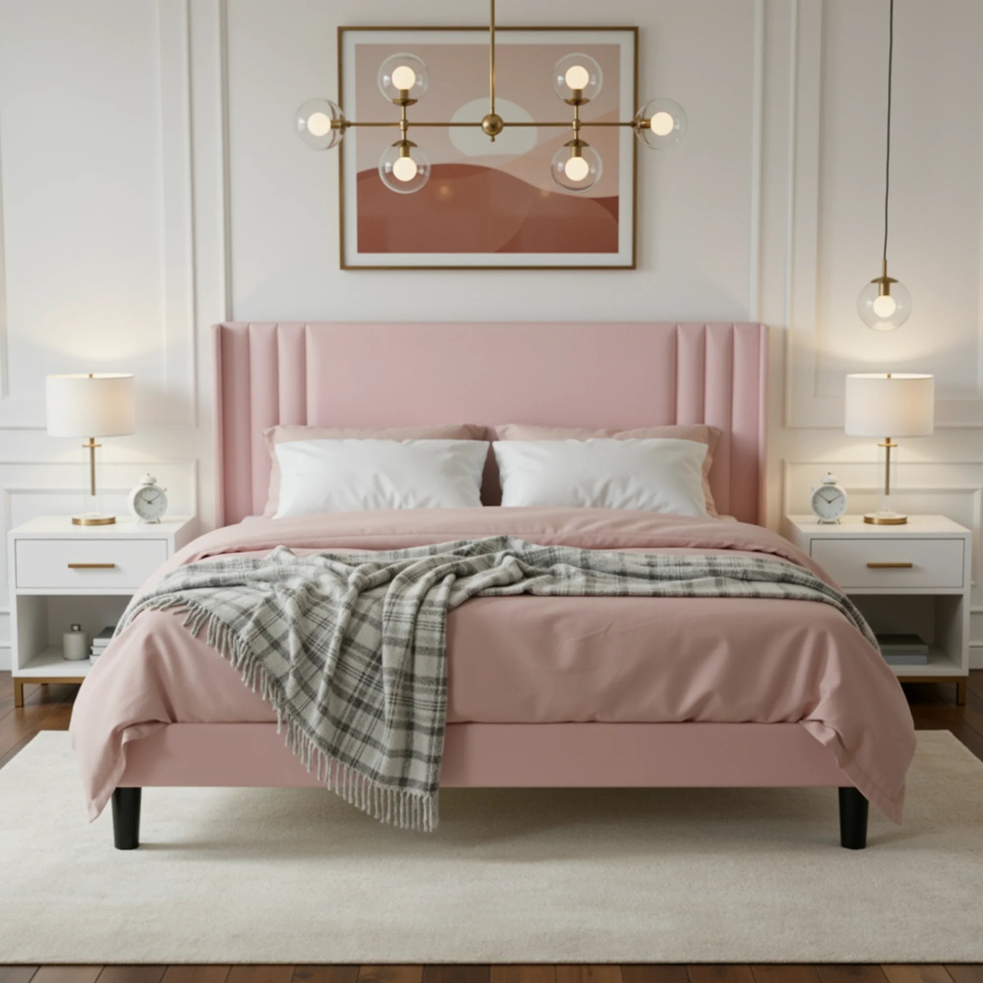 HOOMIC Full/Queen/King Size Velvet Upholstered Platform Bed Frame with Wingback Headboard, Sturdy Wood Slats, No Box Spring Need