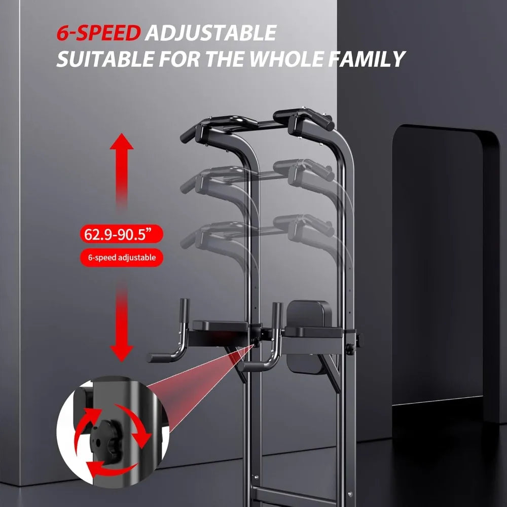 Adjustable Height Power Tower Pull Up Dip Station Multi-Function Home Gym Strength Training Fitness Equipment