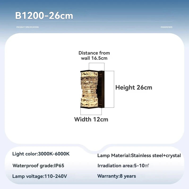 Nordic Outdoor Crystal Wall Light Black Waterproof Garden Decor Balcony Porch Front Door Outside Led Wall Mounted Lamp