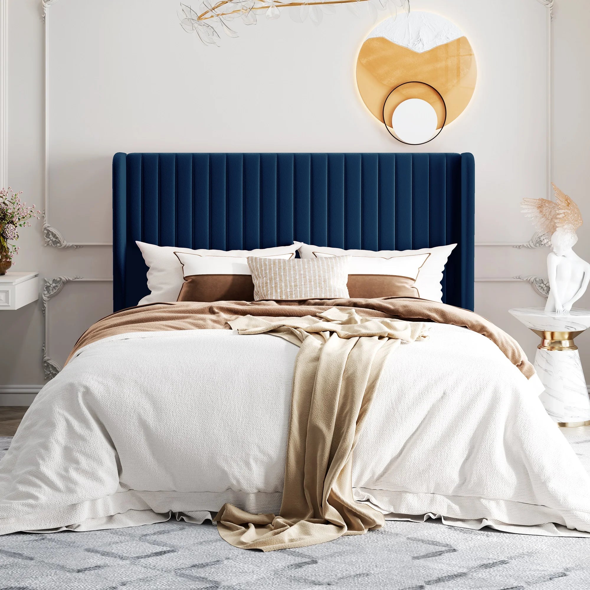 HOOMIC Velvet Upholstered Bed Frame, Vertical Channel Tufted Wingback Headboard, Wooden Slats Support Allewie