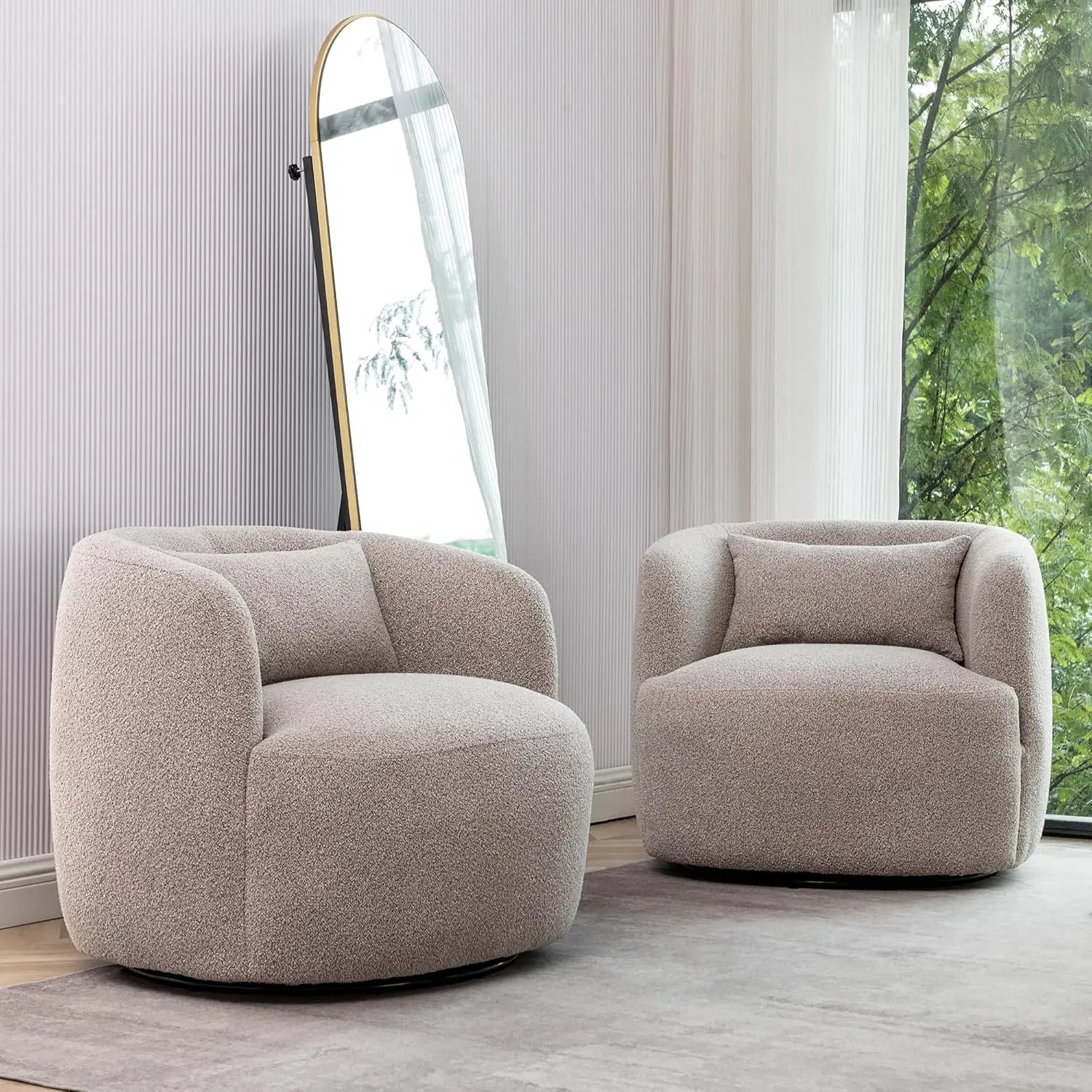34" Wide Sherpa Swivel Barrel Chairs Set of 2,No Assembly Round Upholstered Accent Chairs Armchairs Single Sofa Chair,Customized