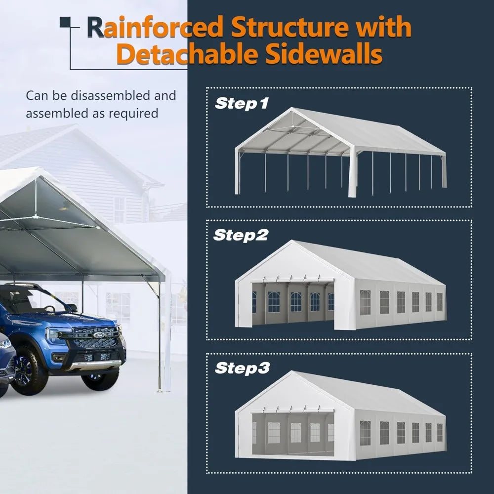 20x40ft Outdoor Heavy Duty Party Tent, Carport Wedding Event Shelter, Large Commercial Canopy with Removable Sidewalls, BBQ Wedd
