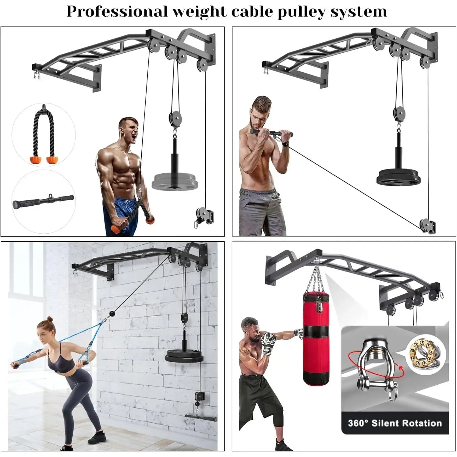 YOU-48'' Heavy Duty Pull Up Bar Wall Mount Multi-function Chin up Bar with Home Gym Cable Pulley System LAT Pulldown Workout