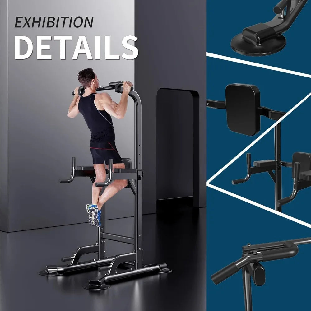 Adjustable Height Power Tower Pull Up Dip Station Multi-Function Home Gym Strength Training Fitness Equipment
