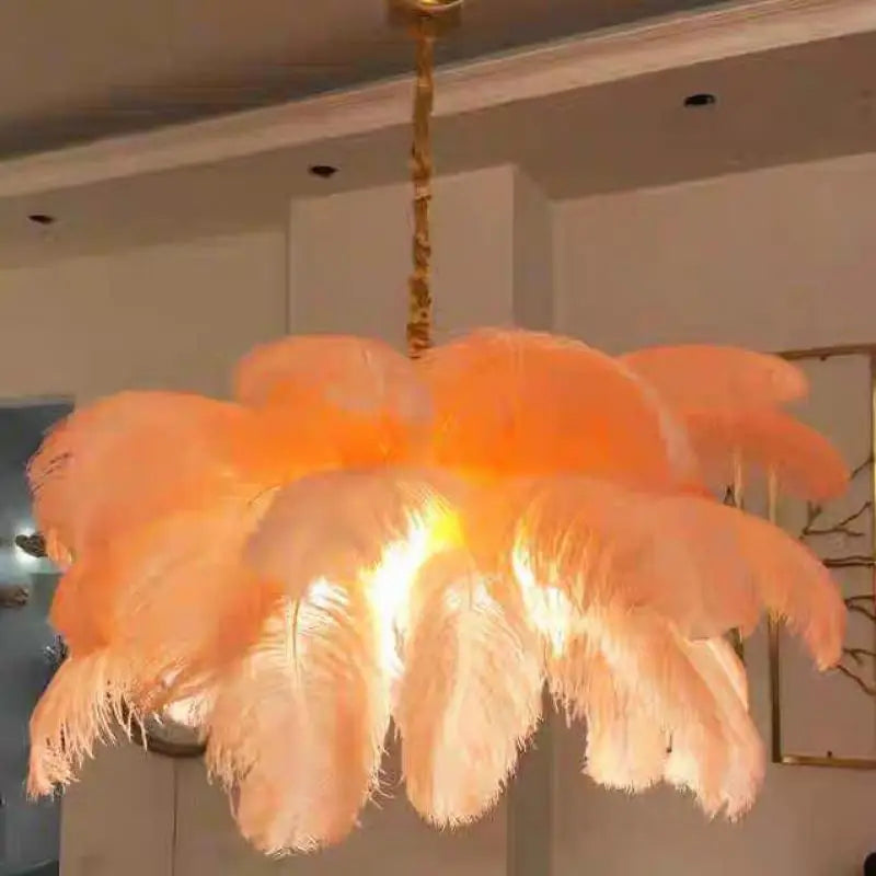 Luxury Ostrich Feather Lamp Led Pendant Lights Living Room Girl's Room Bedroom Indoor Lighting Chandelier Hanging Light Fixture