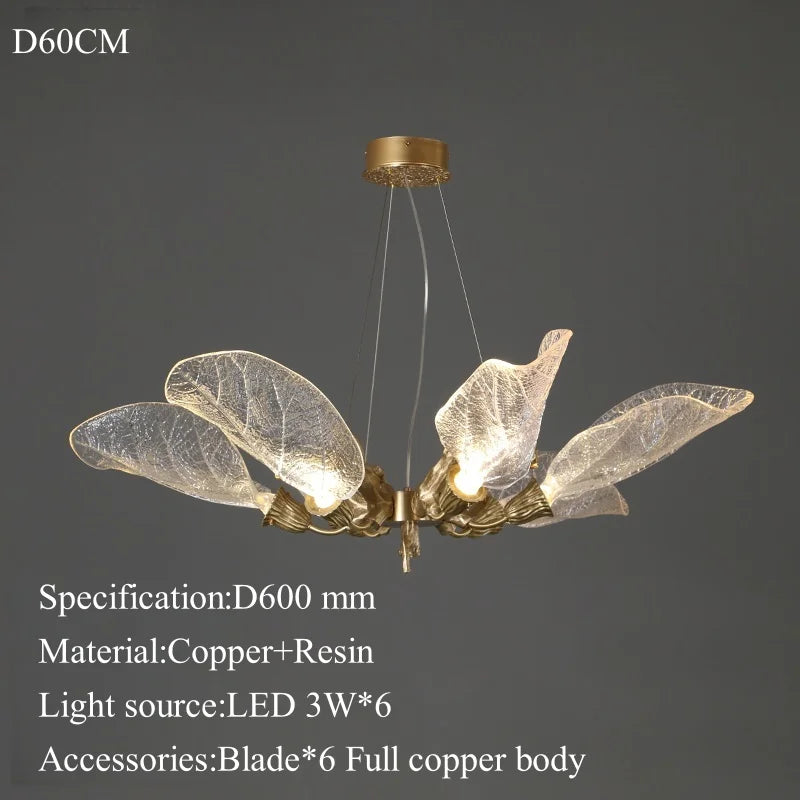 Luxury Villa Copper Branch Chandelier Dining Room Living Room Lobby Designer Art Resin Leaf Pendant Lamp Chandelier High Ceiling