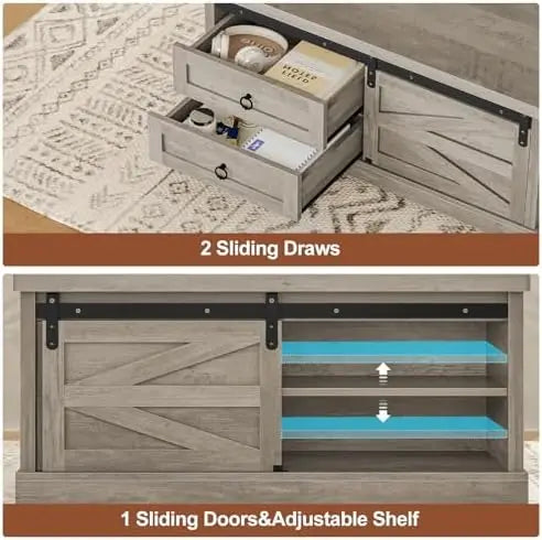 39.4' Lift Top Coffee Table with Storage, Farmhouse Style, Gray