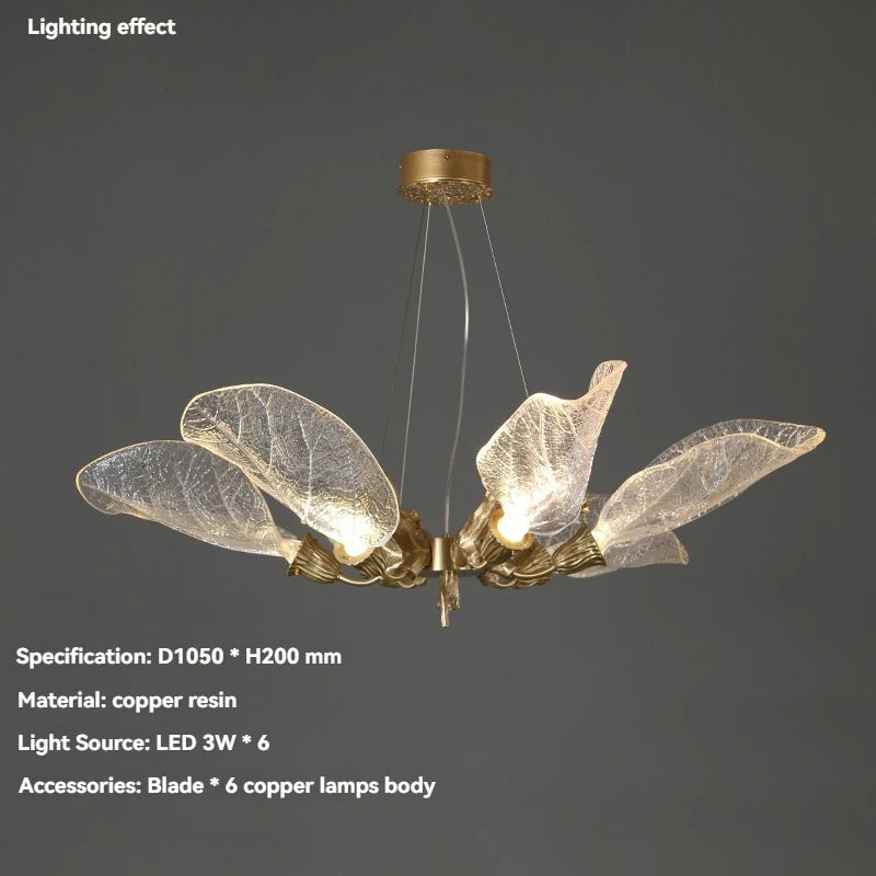 Luxury Villa Copper Branch Chandelier Dining Room Living Room Lobby Designer Art Resin Leaf Pendant Lamp Chandelier High Ceiling