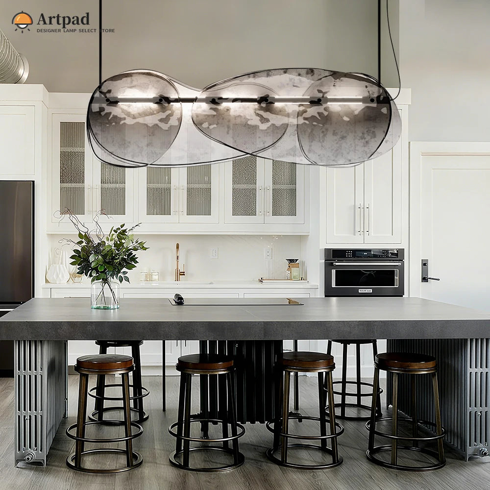 ltalian Modern Hanging Lamp For Dining room Kitchen Table Island Layered Clear Gray Glass Pendant Light Long LED Chandelier