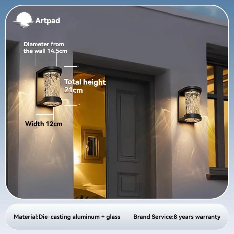 Nordic Outdoor Crystal Wall Light Black Waterproof Garden Decor Balcony Porch Front Door Outside Led Wall Mounted Lamp
