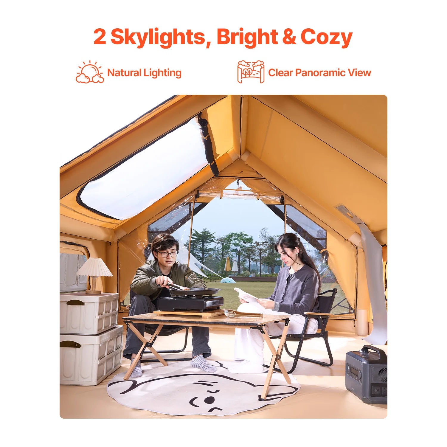 VEVOR Inflatable Tents for Camping Easy Setup Blow up Tent with Hand Pump Glamping Tent with Skylight Stove Jack & Mesh Windows