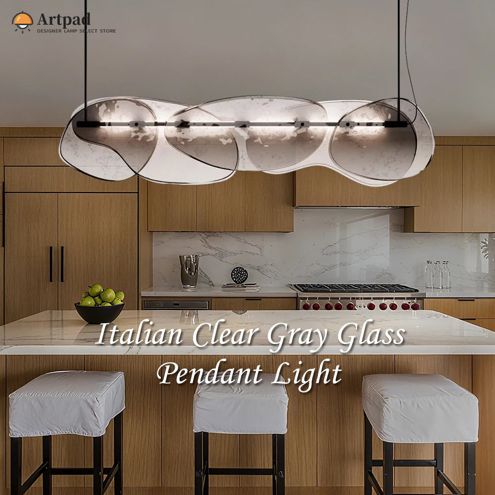 ltalian Modern Hanging Lamp For Dining room Kitchen Table Island Layered Clear Gray Glass Pendant Light Long LED Chandelier