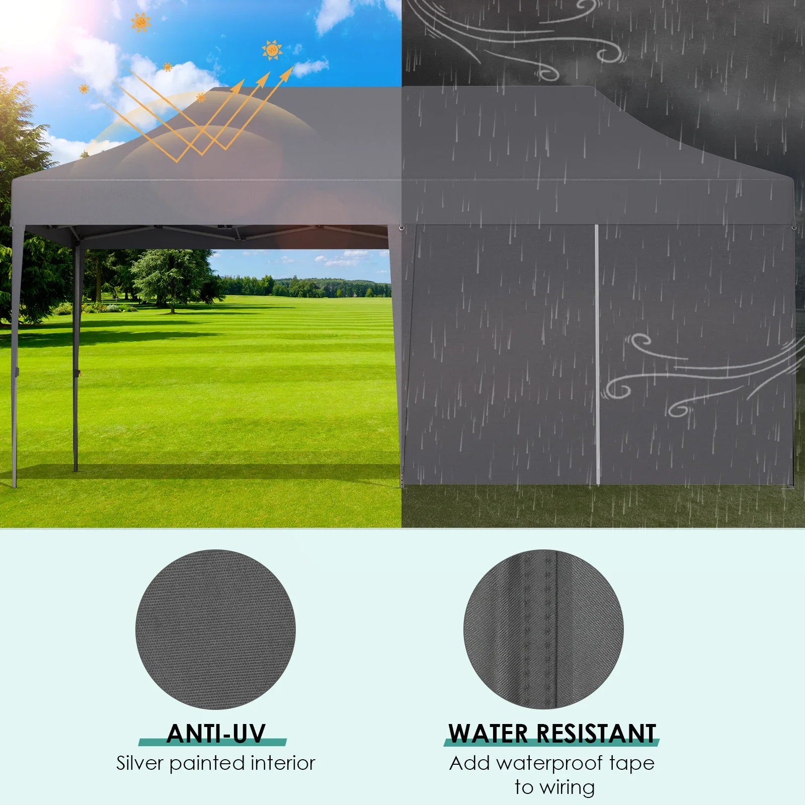 Pavilion Popup Gazebo 3x6m Waterproof Folding Gazebo Tent Party Tent with 6 Side Panels UV 50+ Height Adjustable 2-3M