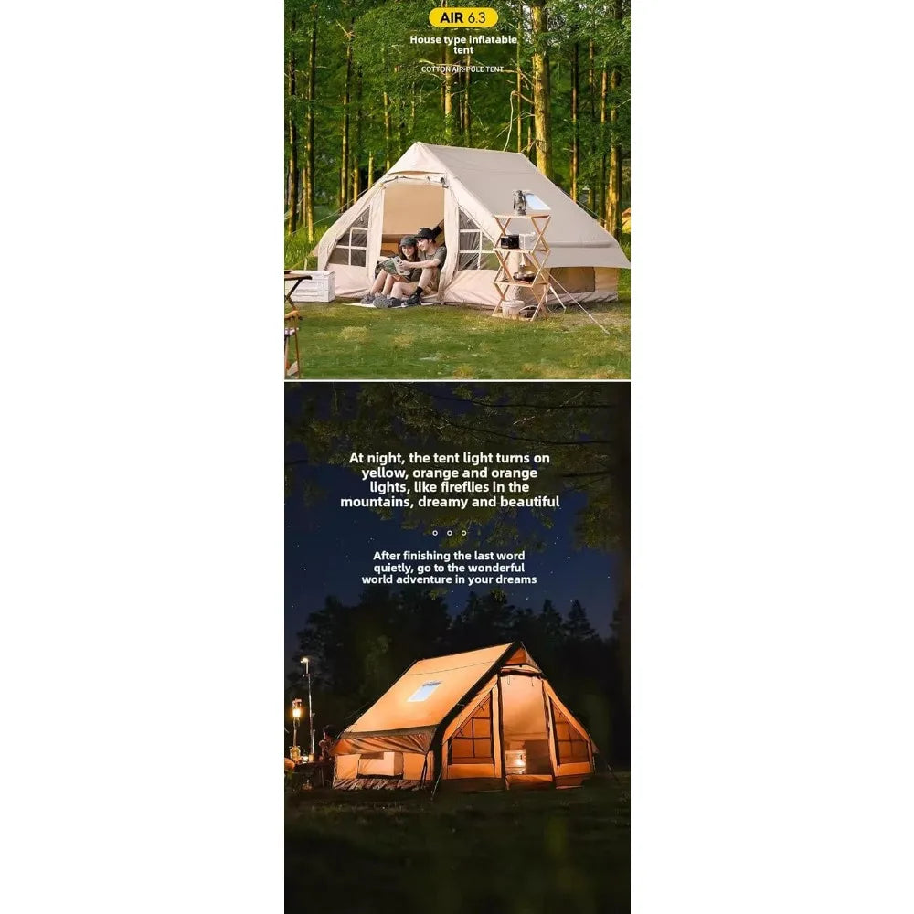 Capacity for 4-6 People, Outdoor Inflatable Camping Deluxe Tent 6.3 Flat Inflatable House Oxford Cloth Tent, Double Door Air Pum