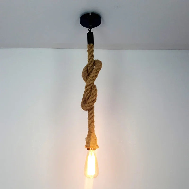 Vintage 1/2/3/4/5m long Hemp Rope Retro Loft Single Head Double Heads Industrial light Hanging Lamp Pendant Light Edison Lamp