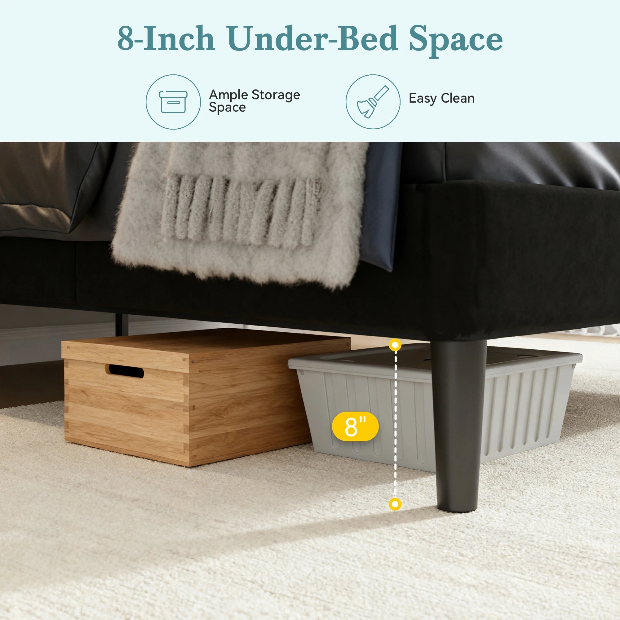 HOOMIC Full/Queen/King Velvet Platform Bed Frame with RGB LED Headboard, Strong Slat Support, Quiet Design, No Box Spring Needed