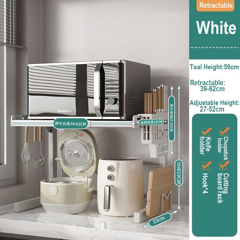 Kitchen Retractable Microwave Oven Storage Rack Household Countertop Cooker Oragnizer Cabinets Adjustable Seasoning Rack Shelf