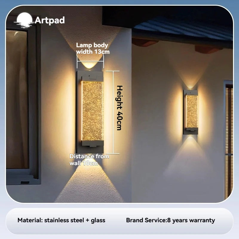 Nordic Outdoor Crystal Wall Light Black Waterproof Garden Decor Balcony Porch Front Door Outside Led Wall Mounted Lamp