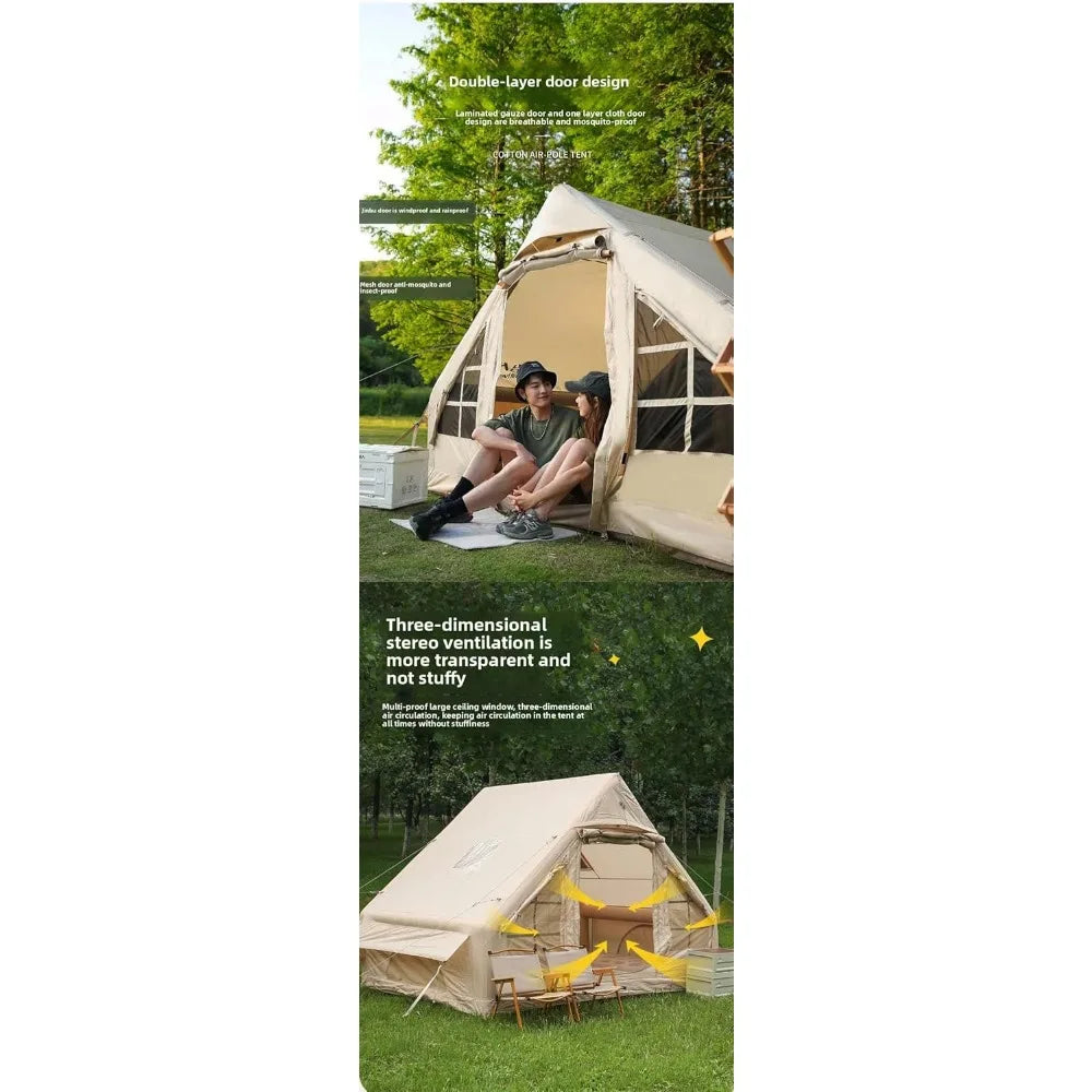Capacity for 4-6 People, Outdoor Inflatable Camping Deluxe Tent 6.3 Flat Inflatable House Oxford Cloth Tent, Double Door Air Pum
