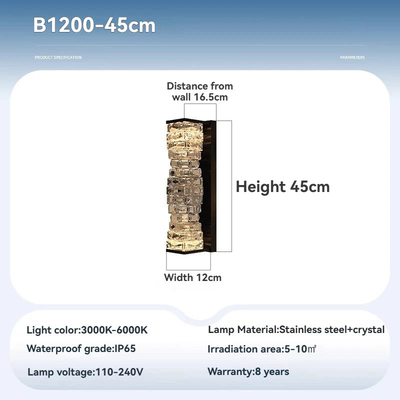 Nordic Outdoor Crystal Wall Light Black Waterproof Garden Decor Balcony Porch Front Door Outside Led Wall Mounted Lamp