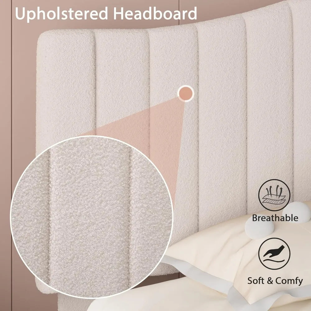 VECELO Queen Size Bed Frame Upholstered Platform Beds with Height-Adjustable Teddy Fabric Headboard, Strong Wood Slats 7.9'' Und