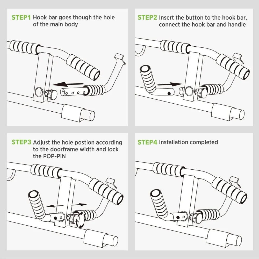 2025 Upgrade Multi-Grip Pull Up Bar with Smart Larger Hooks - Ergonomic Design for Home Workouts, Fits All Doors