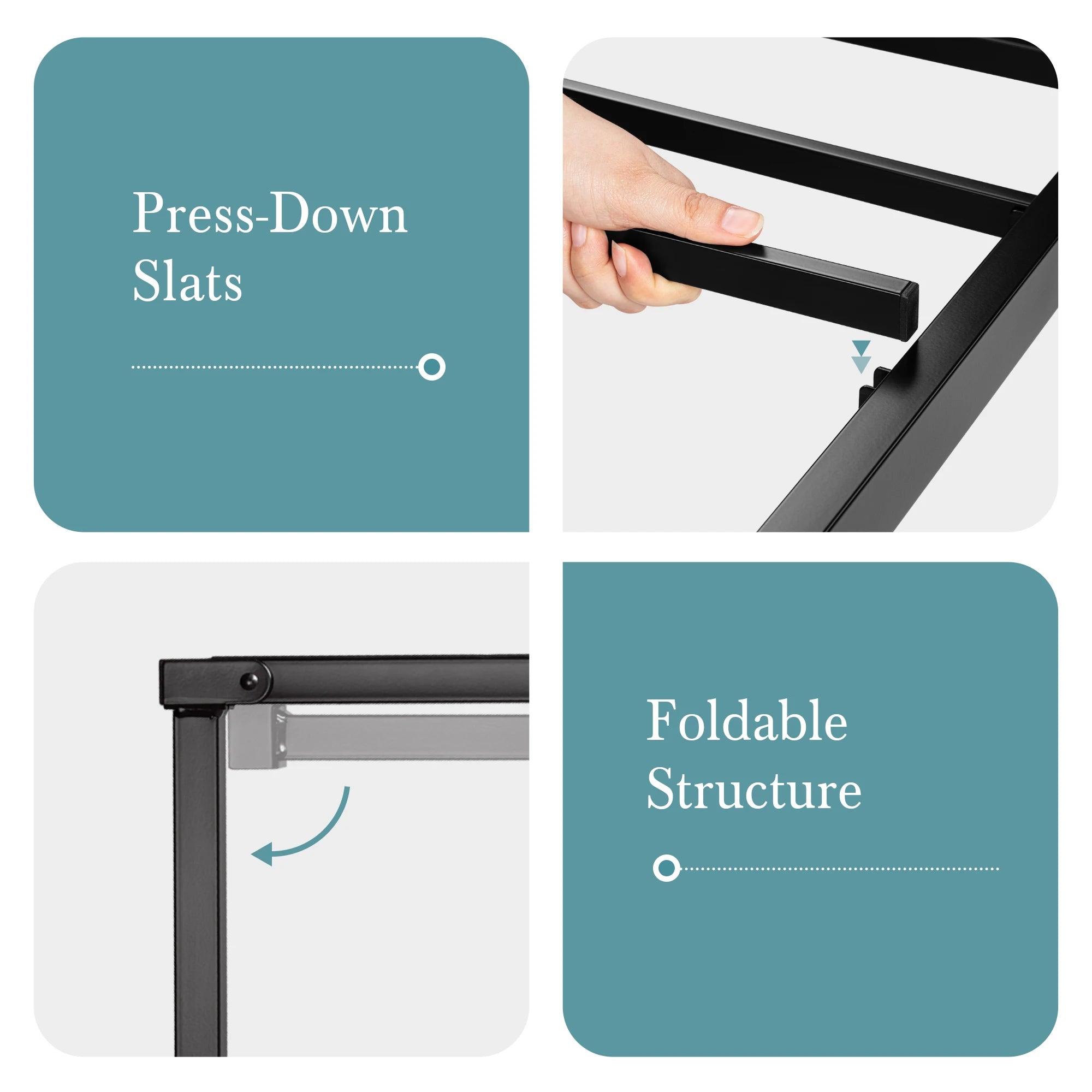 HOOMIC Metal Bed Frame, Upholstered Headboard with Square Stitched, Classic Button Tufted, Faux Leather, No Box Spring Needed