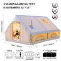 13' x 10' Inflatable Camping Tent for 8-10 Person,4 Season Blow up Tents Waterproof, Air Tent with Stove Jack AC Port