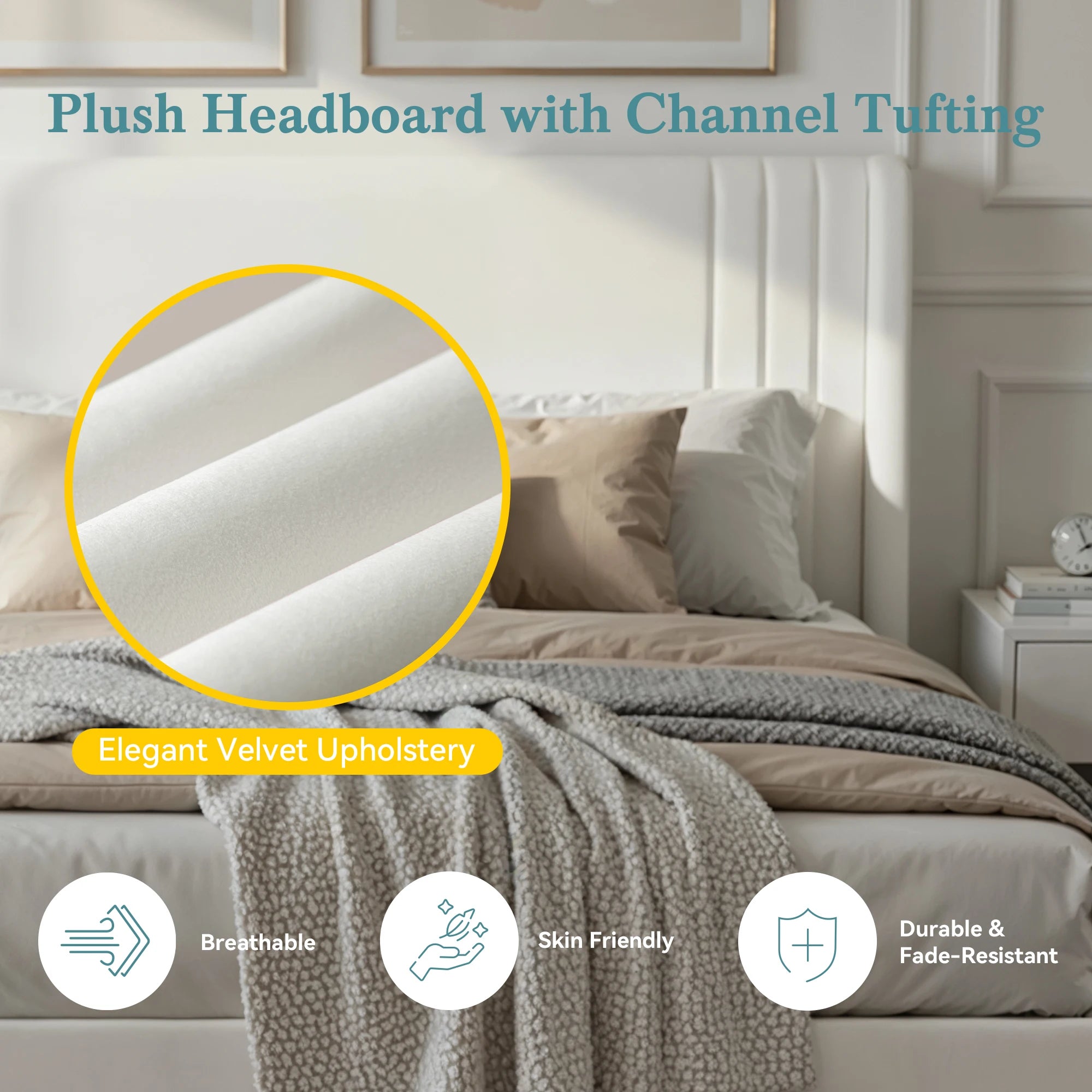 HOOMIC Full/Queen/King Size Velvet Upholstered Platform Bed Frame with Wingback Headboard, Sturdy Wood Slats, No Box Spring Need