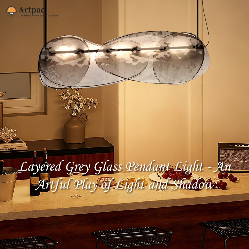 ltalian Modern Hanging Lamp For Dining room Kitchen Table Island Layered Clear Gray Glass Pendant Light Long LED Chandelier