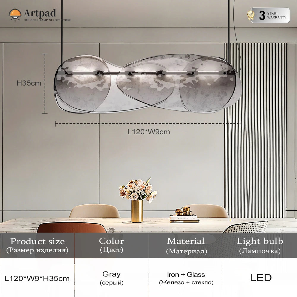 ltalian Modern Hanging Lamp For Dining room Kitchen Table Island Layered Clear Gray Glass Pendant Light Long LED Chandelier