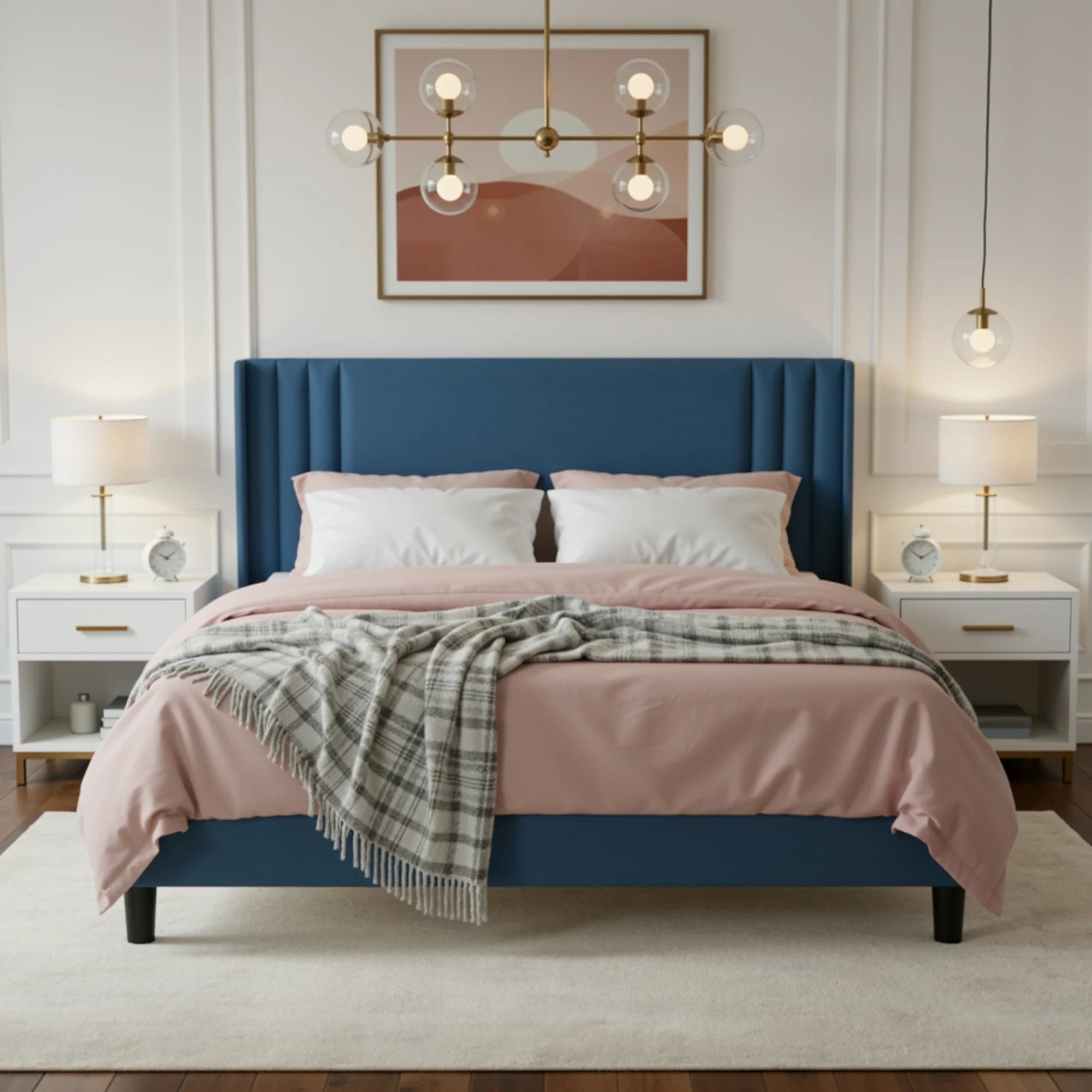 HOOMIC Full/Queen/King Size Velvet Upholstered Platform Bed Frame with Wingback Headboard, Sturdy Wood Slats, No Box Spring Need