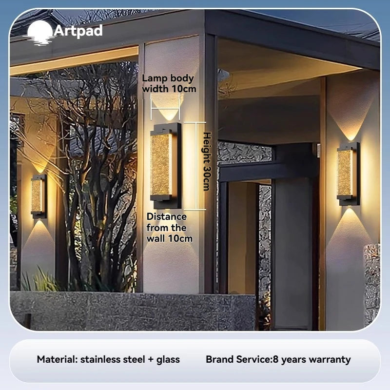 Nordic Outdoor Crystal Wall Light Black Waterproof Garden Decor Balcony Porch Front Door Outside Led Wall Mounted Lamp