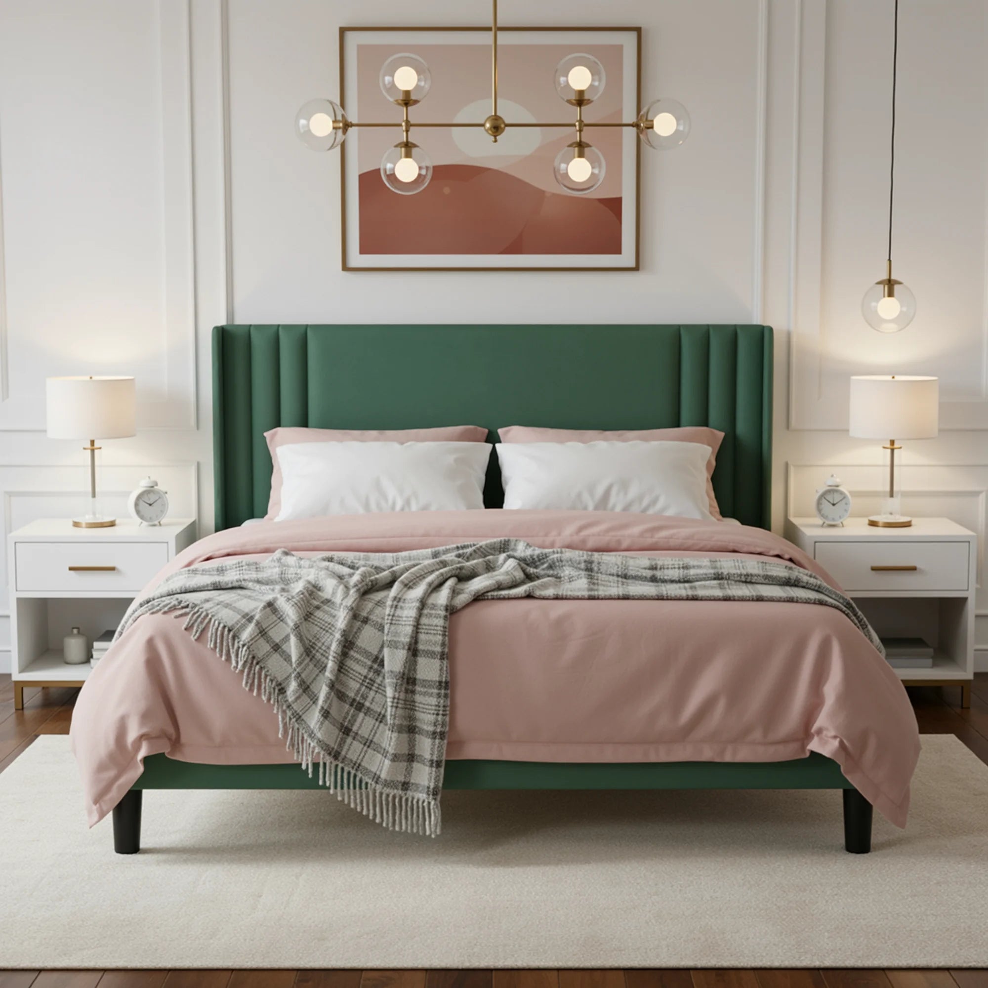 HOOMIC Full/Queen/King Size Velvet Upholstered Platform Bed Frame with Wingback Headboard, Sturdy Wood Slats, No Box Spring Need