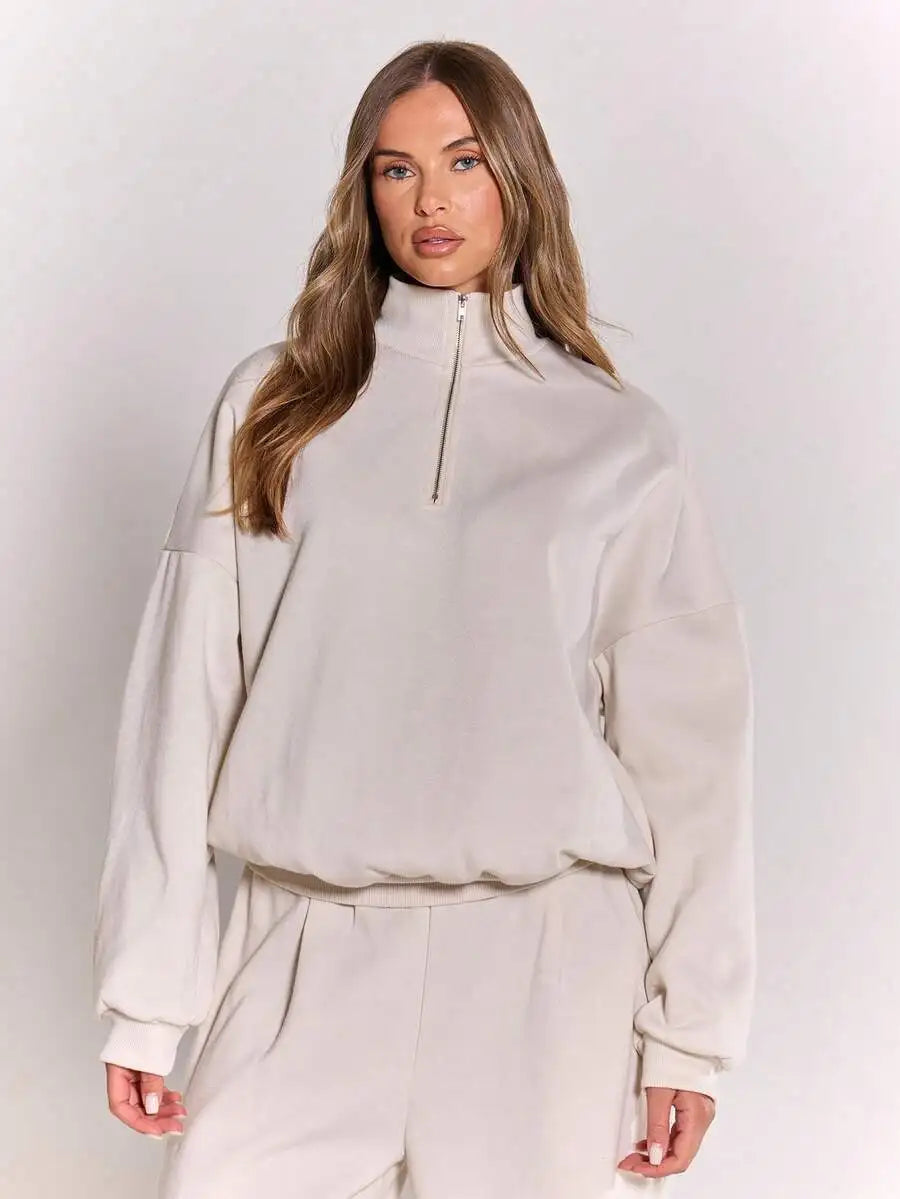 Quarter Zip Oversized Sweatshirt for Women, Casual Fall Winter Top with Long Sleeves