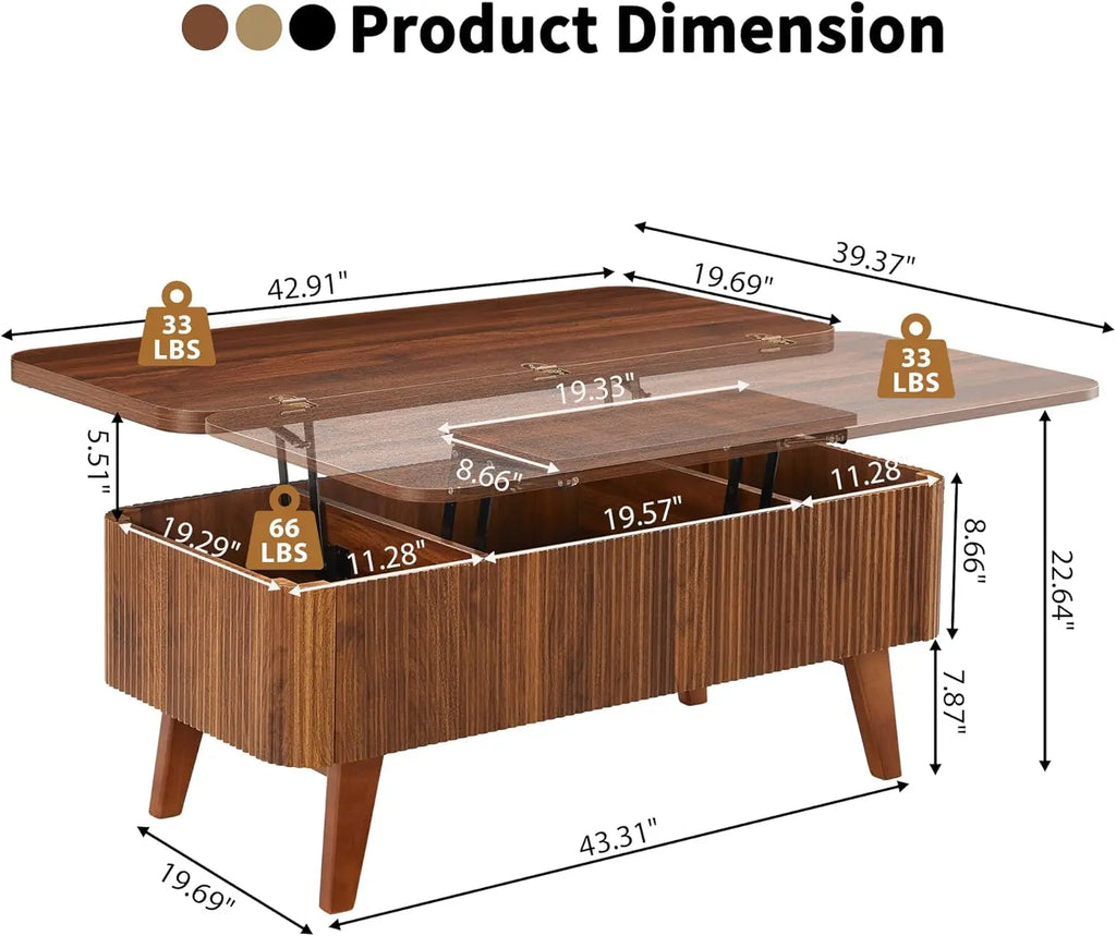 3-in-1 Lift Top Coffee Table, Convertible Oval Wooden Table with Storage, Modern Walnut Finish, Partial Assembly