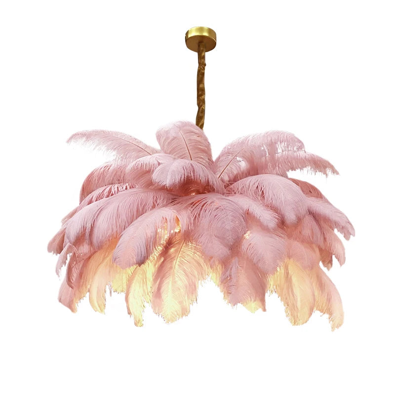Luxury Ostrich Feather Lamp Led Pendant Lights Living Room Girl's Room Bedroom Indoor Lighting Chandelier Hanging Light Fixture