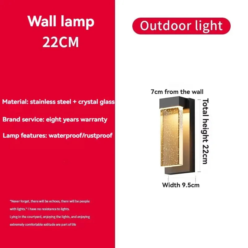 Nordic Outdoor Crystal Wall Light Black Waterproof Garden Decor Balcony Porch Front Door Outside Led Wall Mounted Lamp