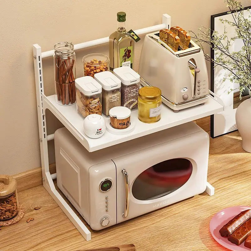 Kitchen Retractable Microwave Oven Storage Rack Household Countertop Cooker Oragnizer Cabinets Adjustable Seasoning Rack Shelf