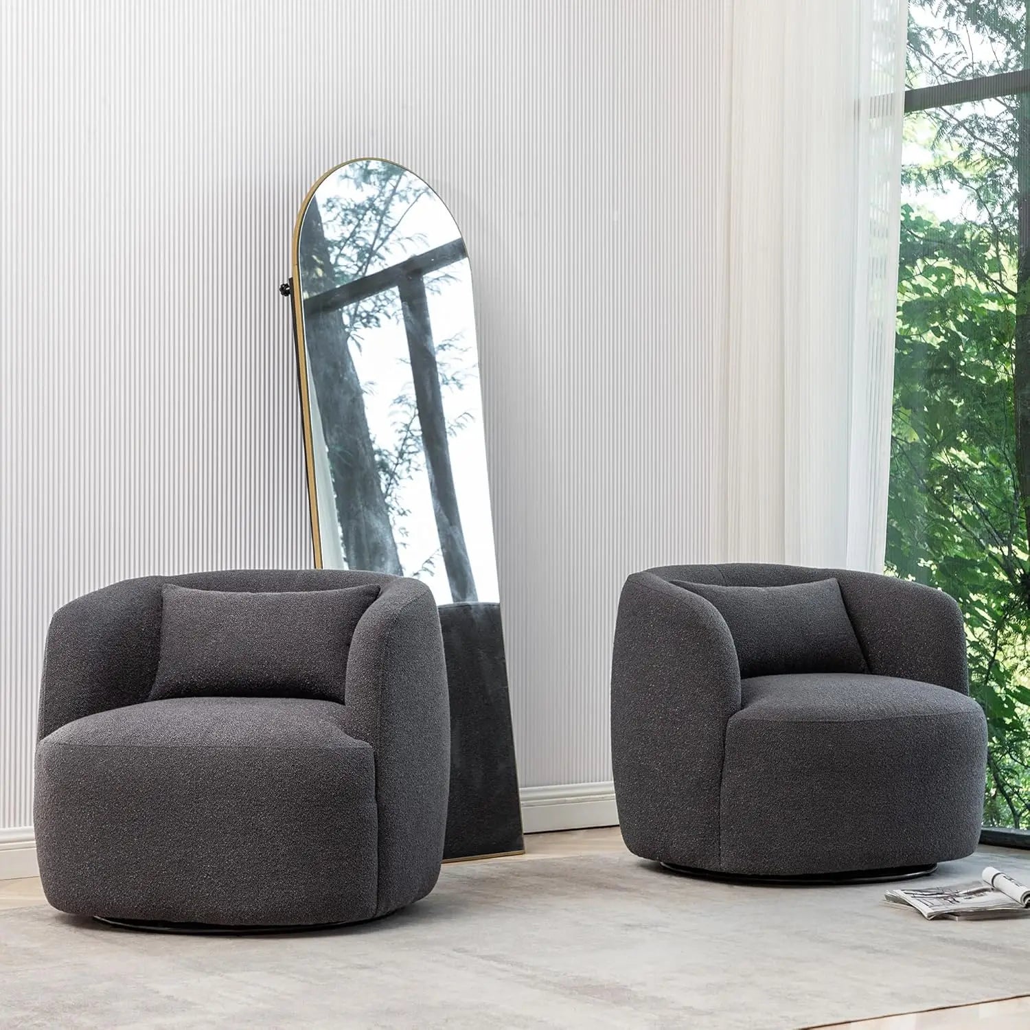 34" Wide Sherpa Swivel Barrel Chairs Set of 2,No Assembly Round Upholstered Accent Chairs Armchairs Single Sofa Chair,Customized