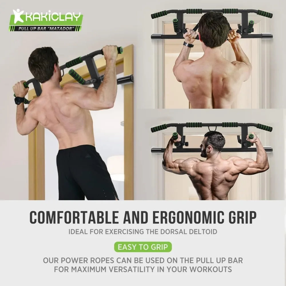 2025 Upgrade Multi-Grip Pull Up Bar with Smart Larger Hooks - Ergonomic Design for Home Workouts, Fits All Doors