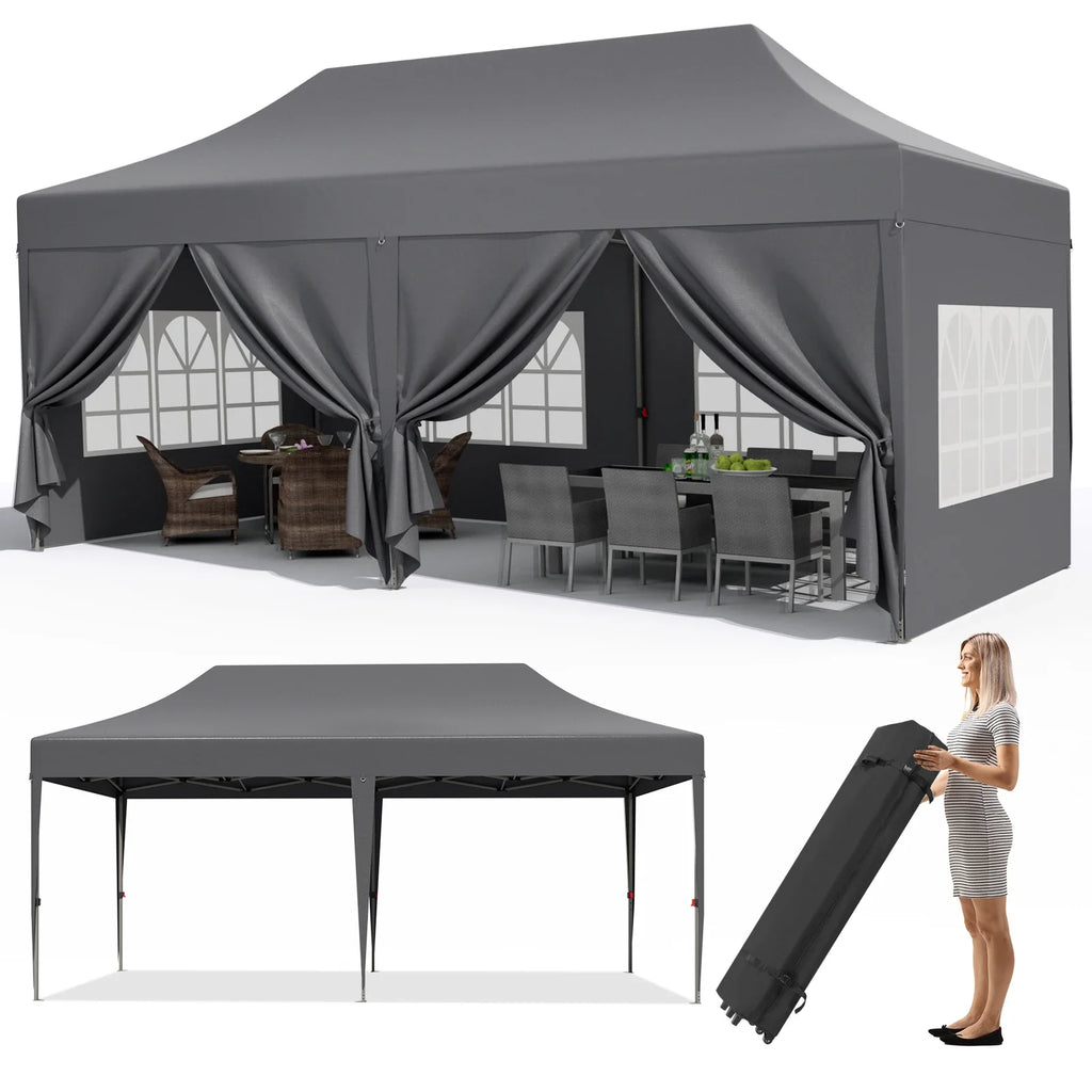 Pavilion Popup Gazebo 3x6m Waterproof Folding Gazebo Tent Party Tent with 6 Side Panels UV 50+ Height Adjustable 2-3M