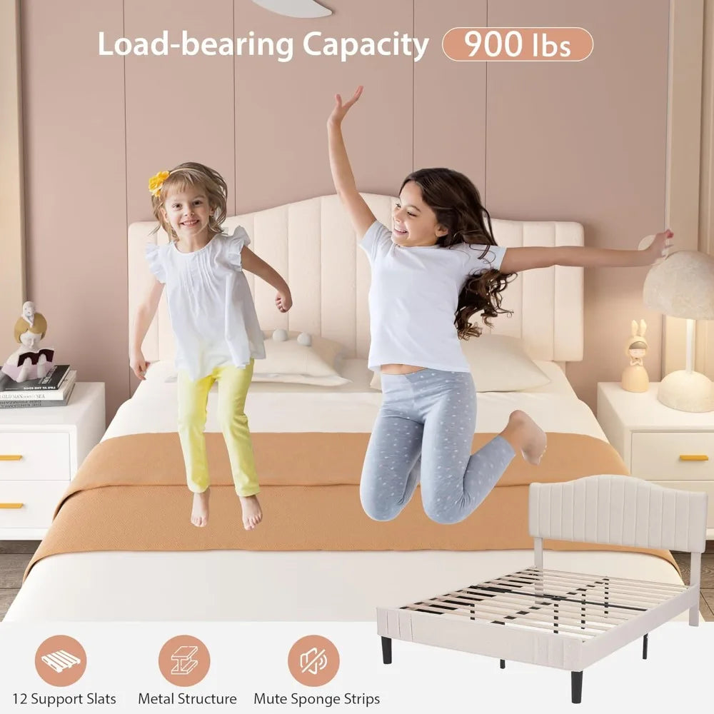 VECELO Queen Size Bed Frame Upholstered Platform Beds with Height-Adjustable Teddy Fabric Headboard, Strong Wood Slats 7.9'' Und