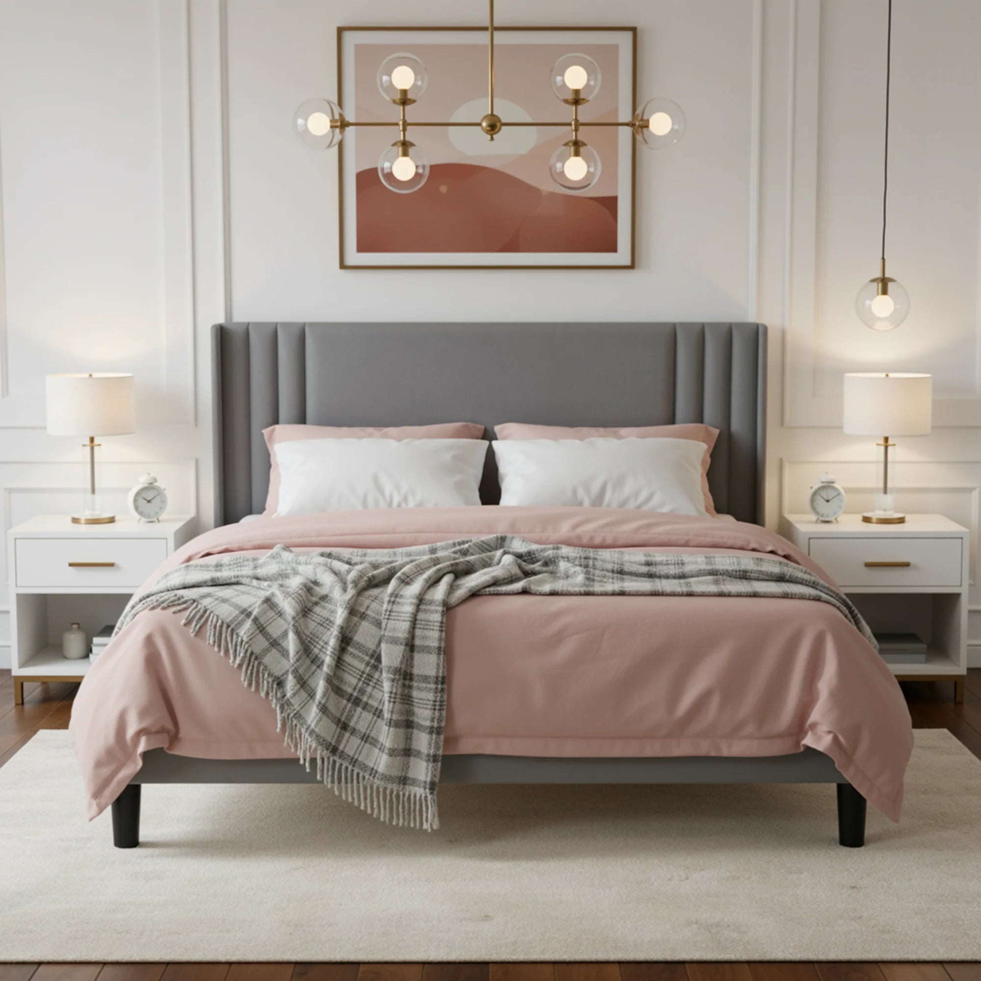 HOOMIC Full/Queen/King Size Velvet Upholstered Platform Bed Frame with Wingback Headboard, Sturdy Wood Slats, No Box Spring Need